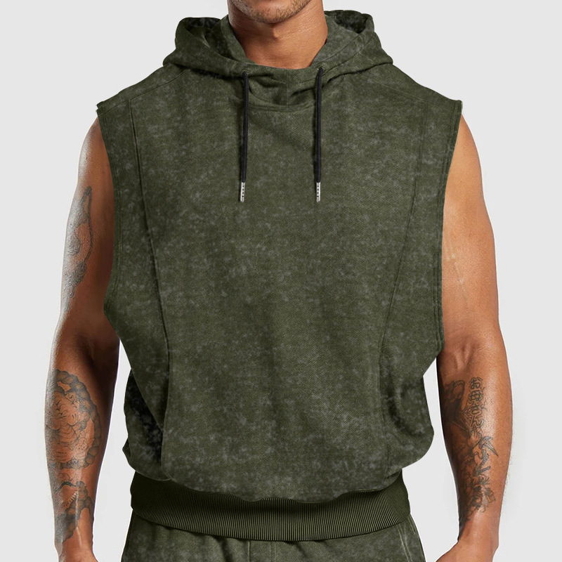 Men's Sleeveless Hoodie Top - Trendy Floral Print Distressed Streetwear NDF-00015