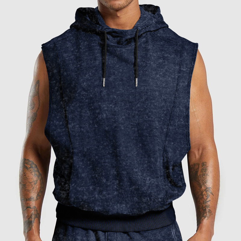 Men's Sleeveless Hoodie Top - Trendy Floral Print Distressed Streetwear NDF-00015
