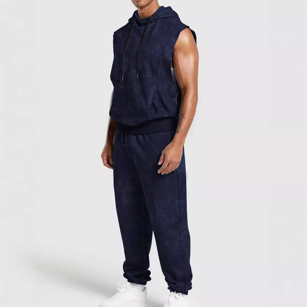 Men's Floral Sleeveless Hoodie Pants Set - Streetwear Fashion NDF-00045