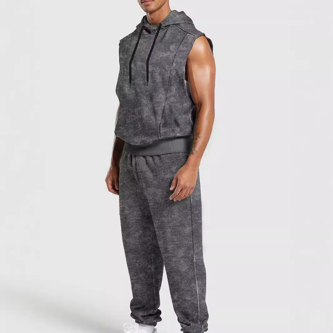 Men's Floral Sleeveless Hoodie Pants Set - Streetwear Fashion NDF-00045