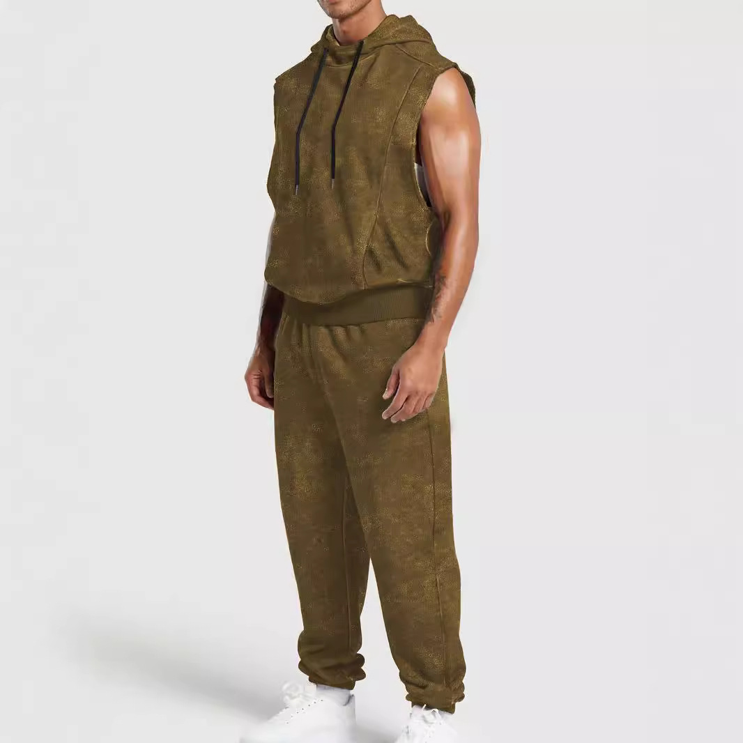 Men's Floral Sleeveless Hoodie Pants Set - Streetwear Fashion NDF-00045
