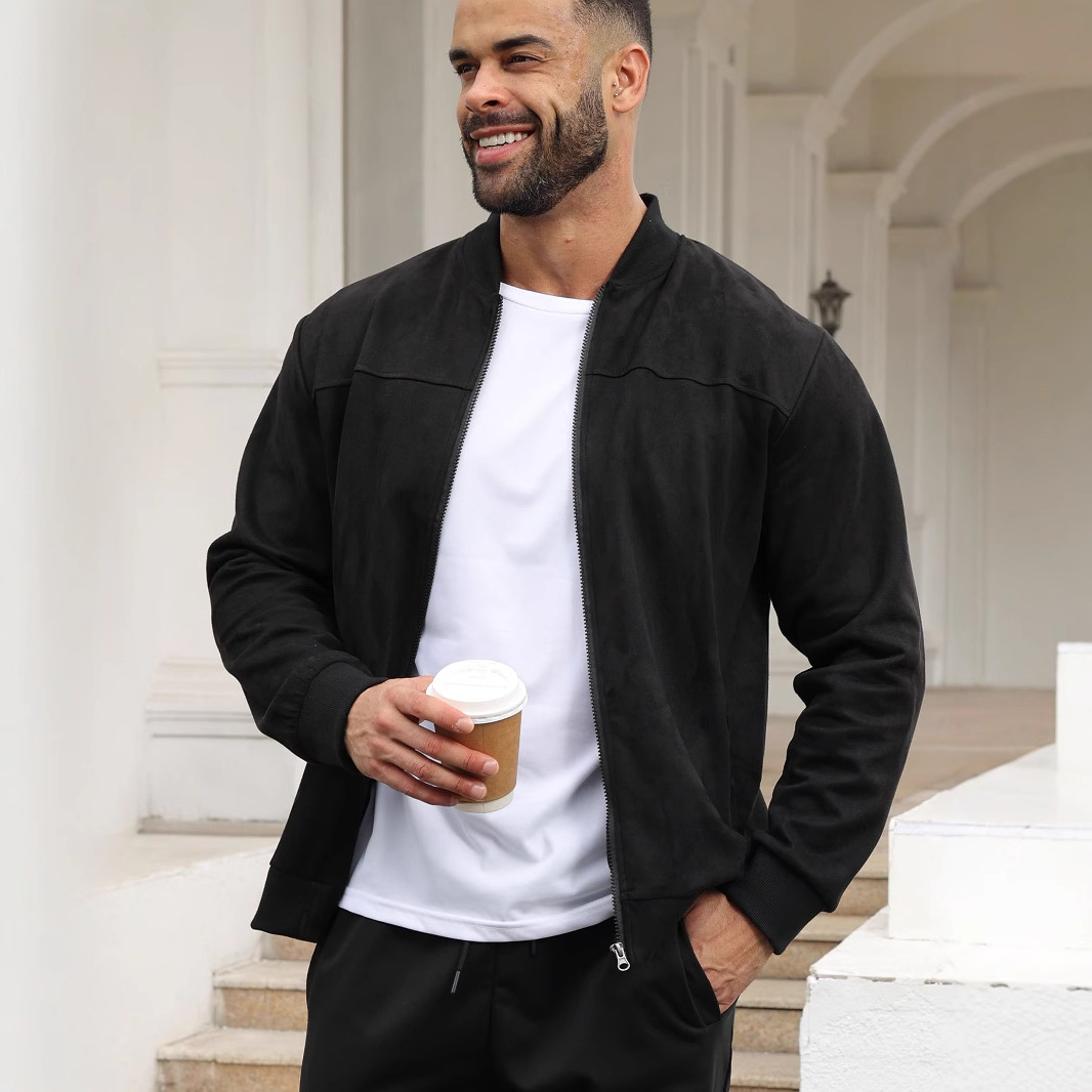 Suede Zip Up Jacket Men's Casual Retro Long Sleeve Cardigan NDF-00010