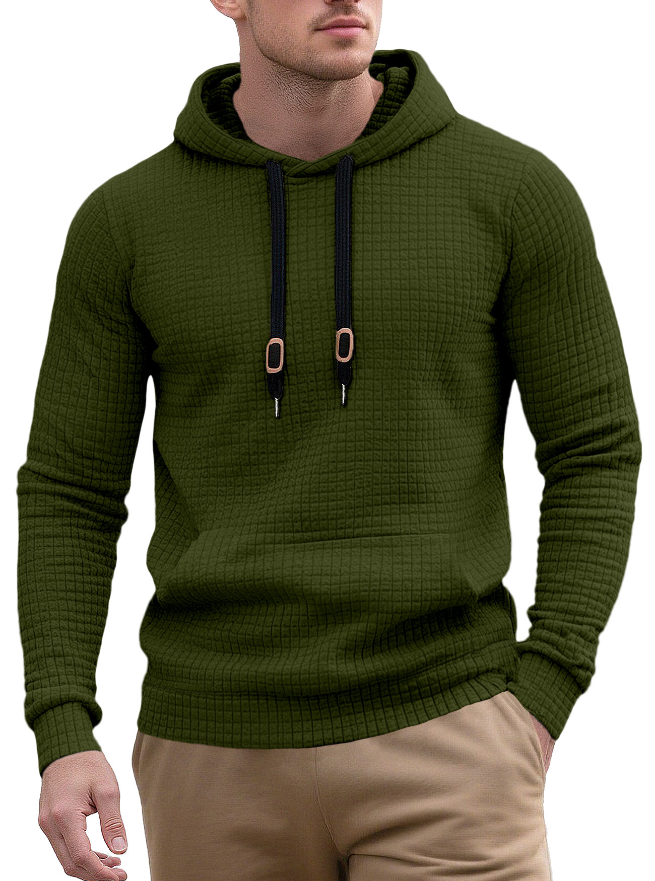 Men's Jacquard Hoodie Sweatshirt with Drawstring - Casual Spring/Autumn NDF-00015