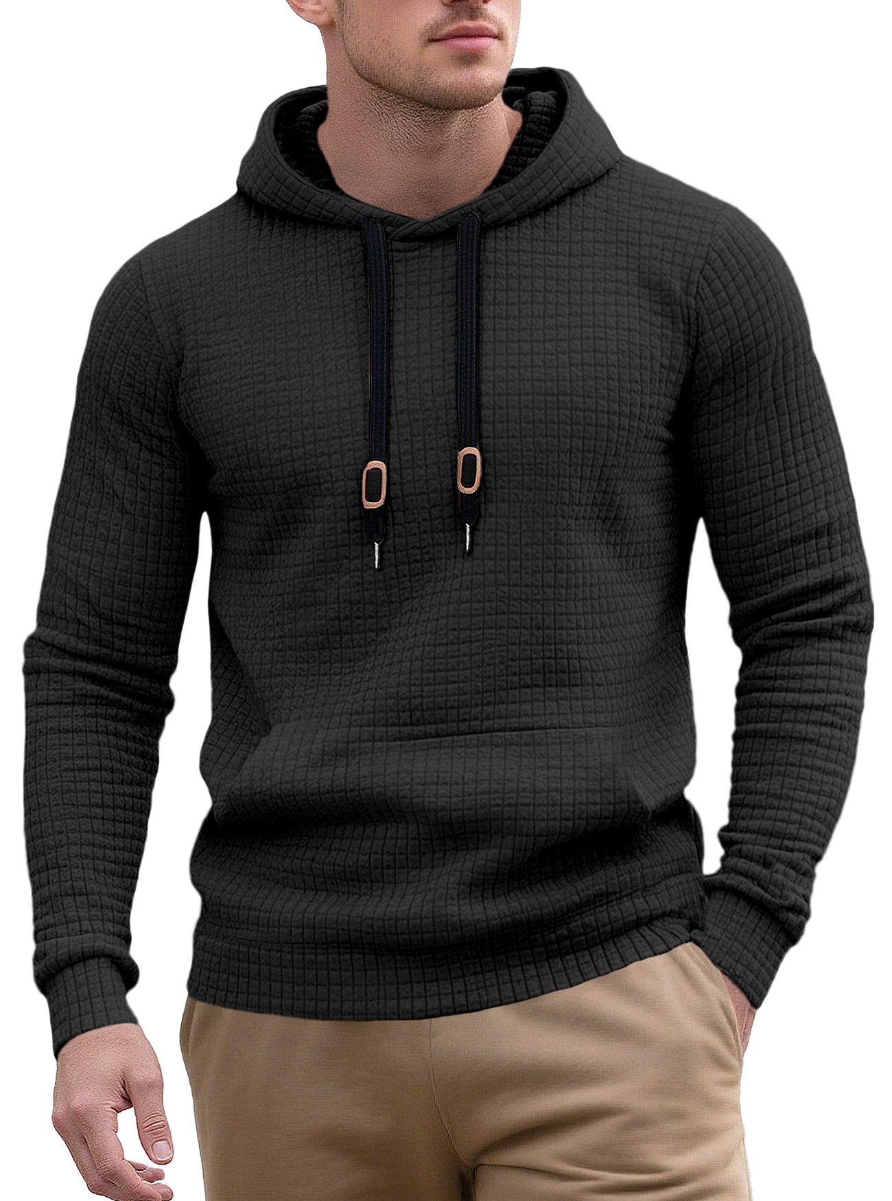 Men's Jacquard Hoodie Sweatshirt with Drawstring - Casual Spring/Autumn NDF-00015
