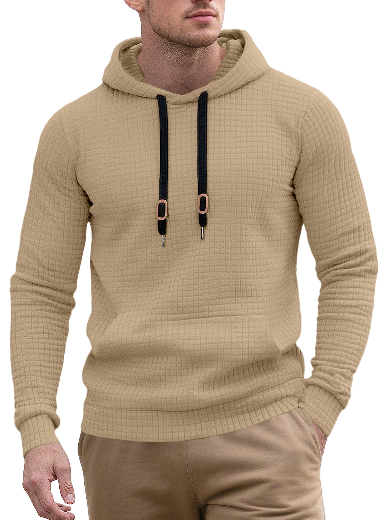 Men's Jacquard Hoodie Sweatshirt with Drawstring - Casual Spring/Autumn NDF-00015