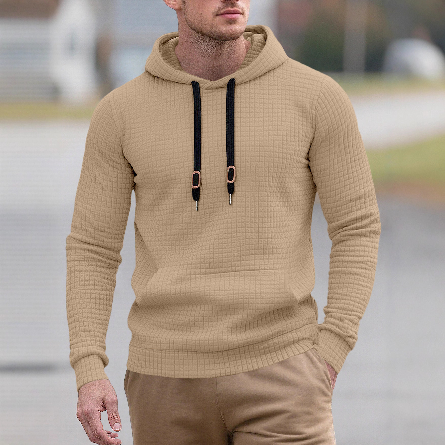Men's Jacquard Hoodie Sweatshirt with Drawstring - Casual Spring/Autumn NDF-00015