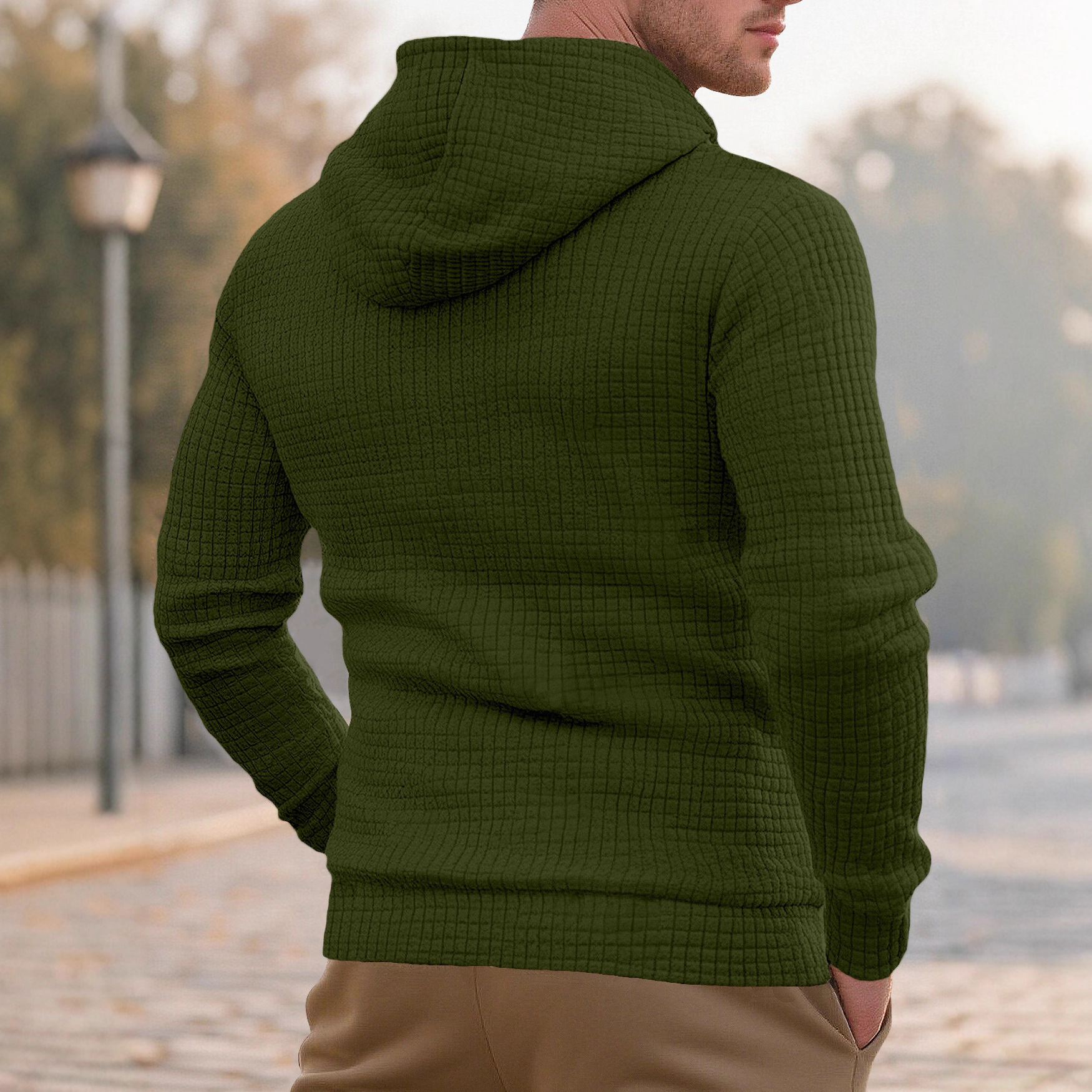 Men's Jacquard Hoodie Sweatshirt with Drawstring - Casual Spring/Autumn NDF-00015