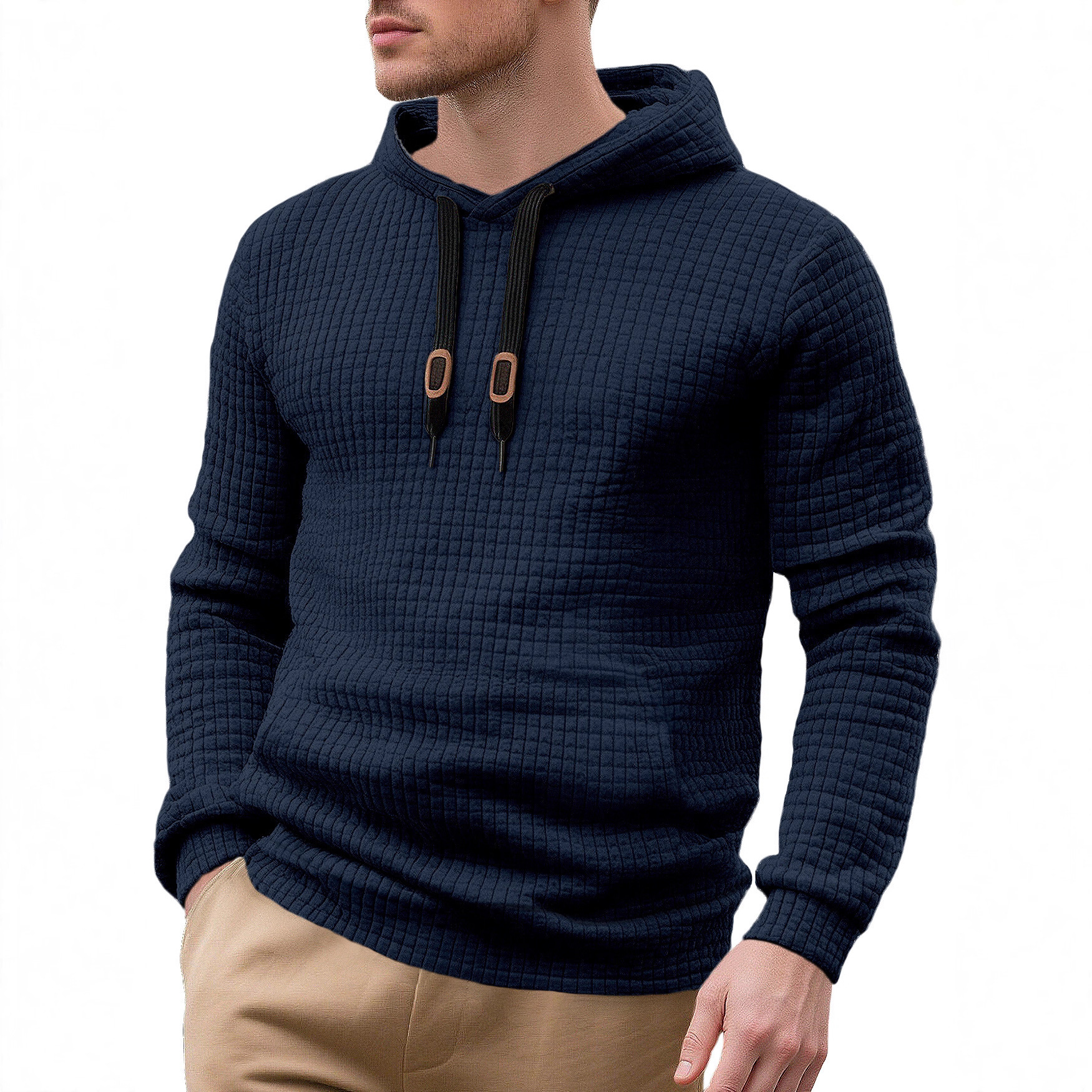 Men's Jacquard Hoodie Sweatshirt with Drawstring - Casual Spring/Autumn NDF-00015