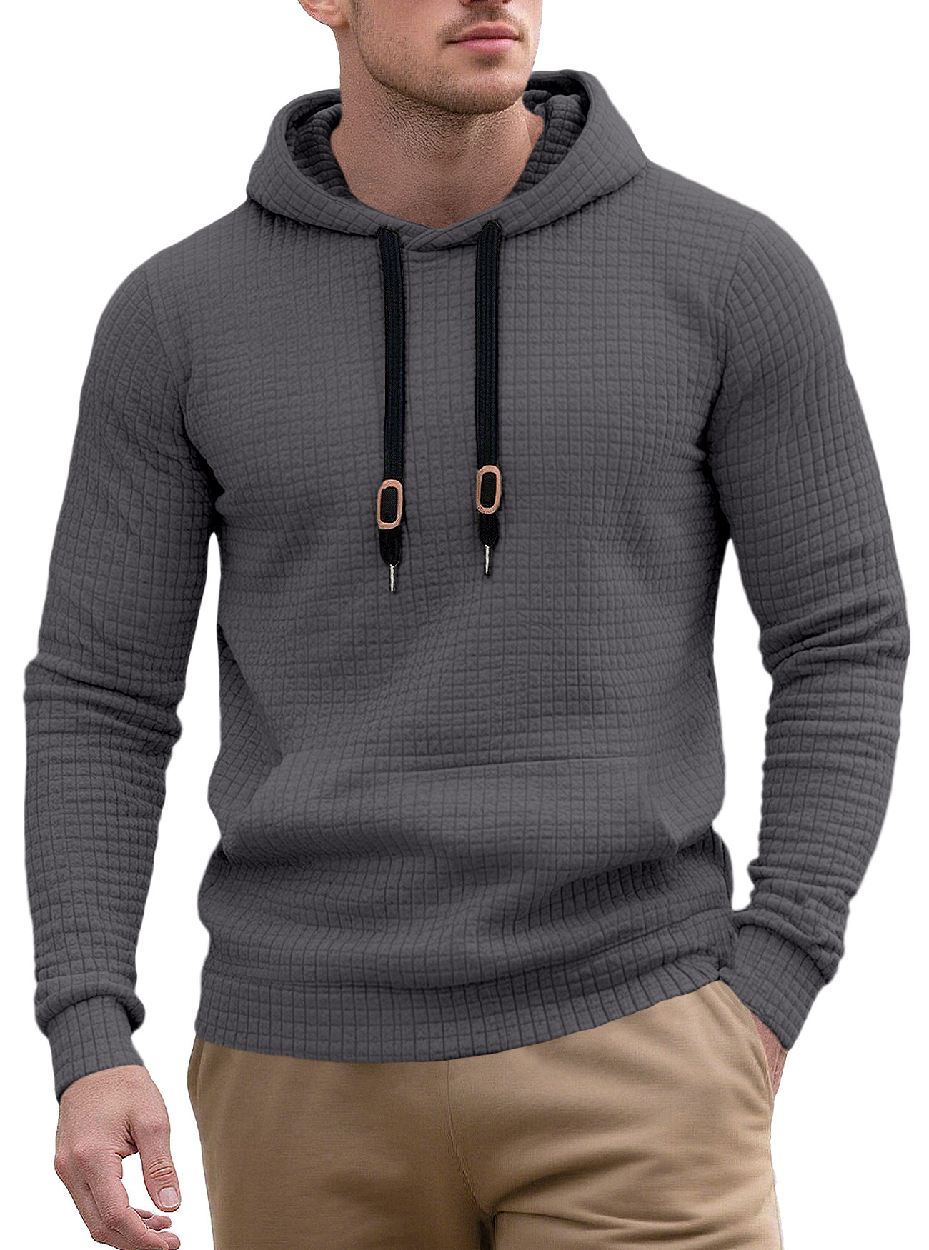 Men's Jacquard Hoodie Sweatshirt with Drawstring - Casual Spring/Autumn NDF-00015