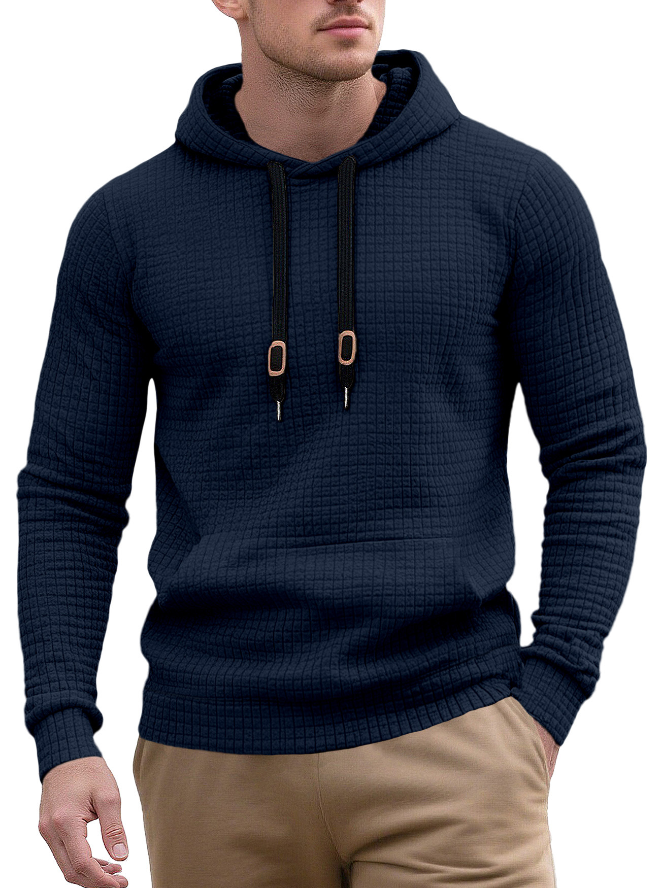 Men's Jacquard Hoodie Sweatshirt with Drawstring - Casual Spring/Autumn NDF-00015