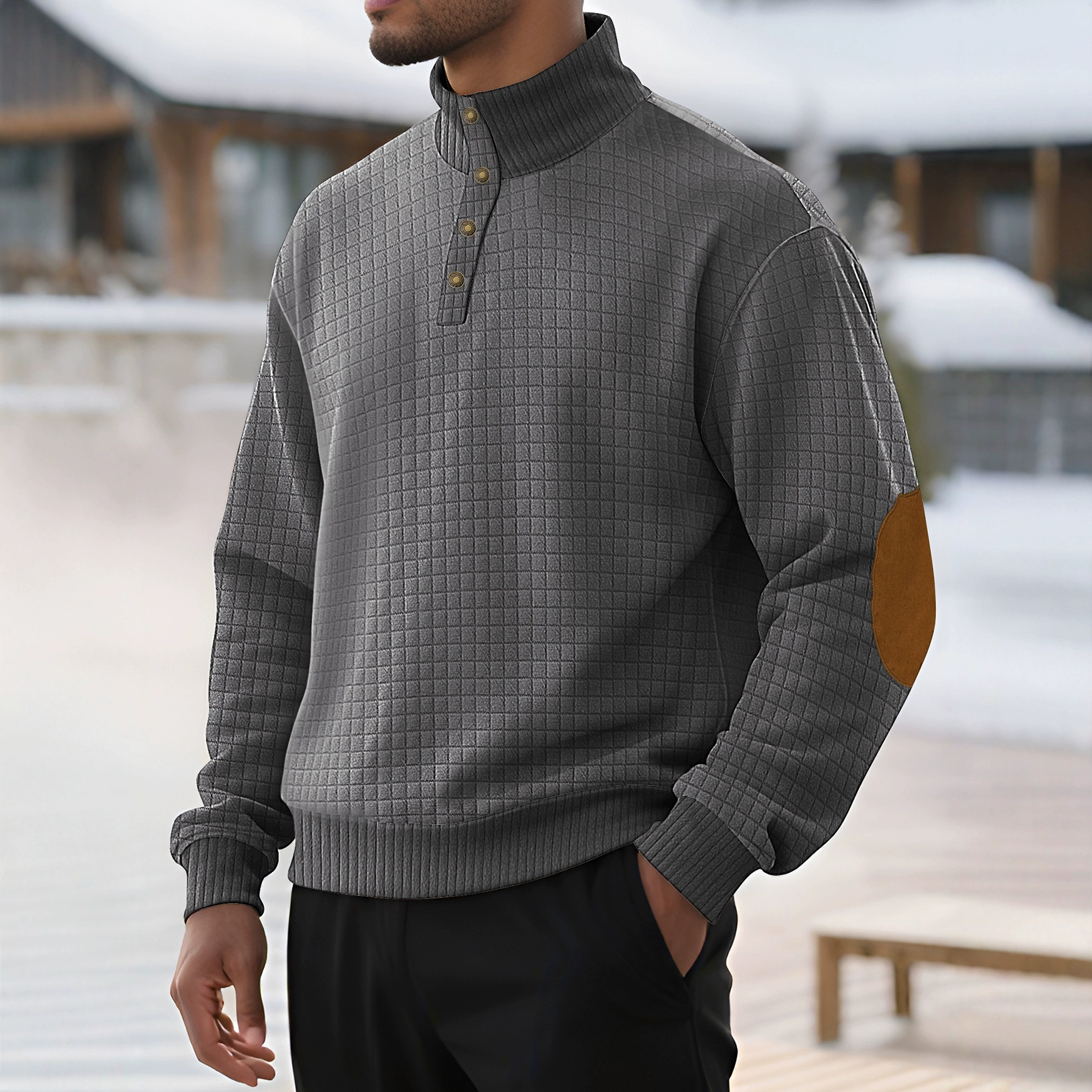 Men's Jacquard Knit Henley Sweatshirt - European Fit Fall Pullover NDF-00016