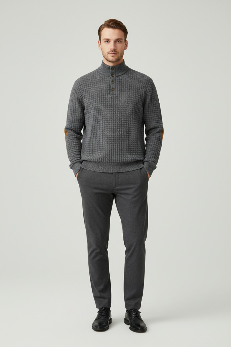 Men's Jacquard Knit Henley Sweatshirt - European Fit Fall Pullover NDF-00016