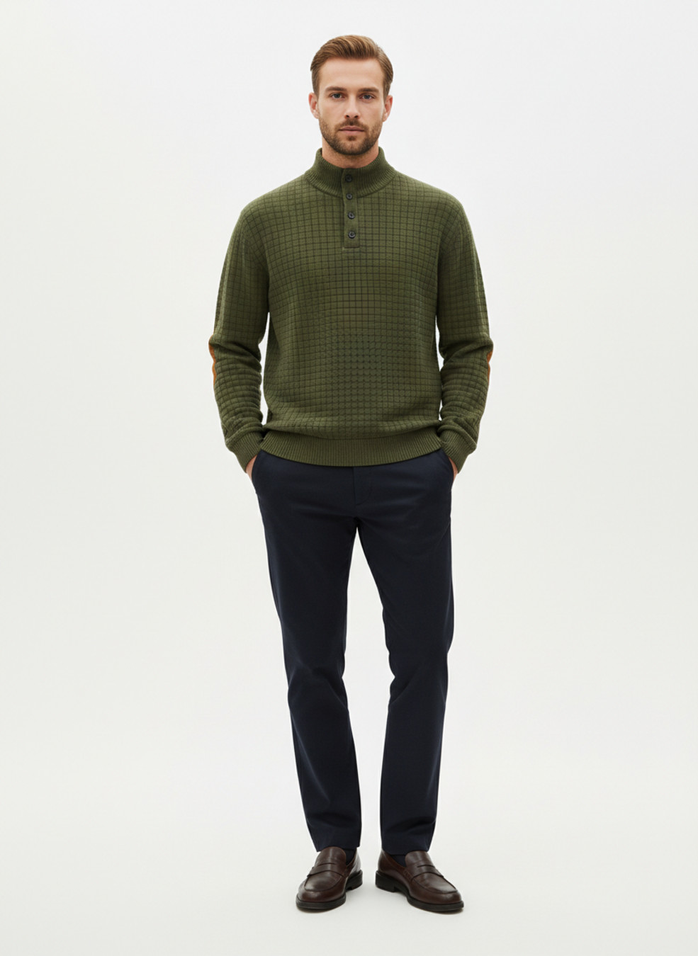 Men's Jacquard Knit Henley Sweatshirt - European Fit Fall Pullover NDF-00016