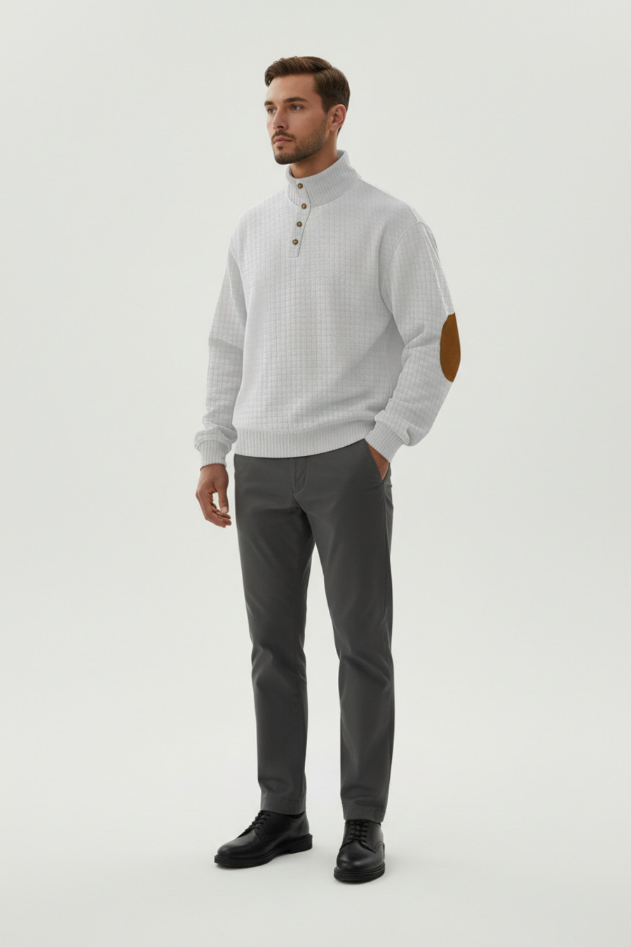 Men's Jacquard Knit Henley Sweatshirt - European Fit Fall Pullover NDF-00016