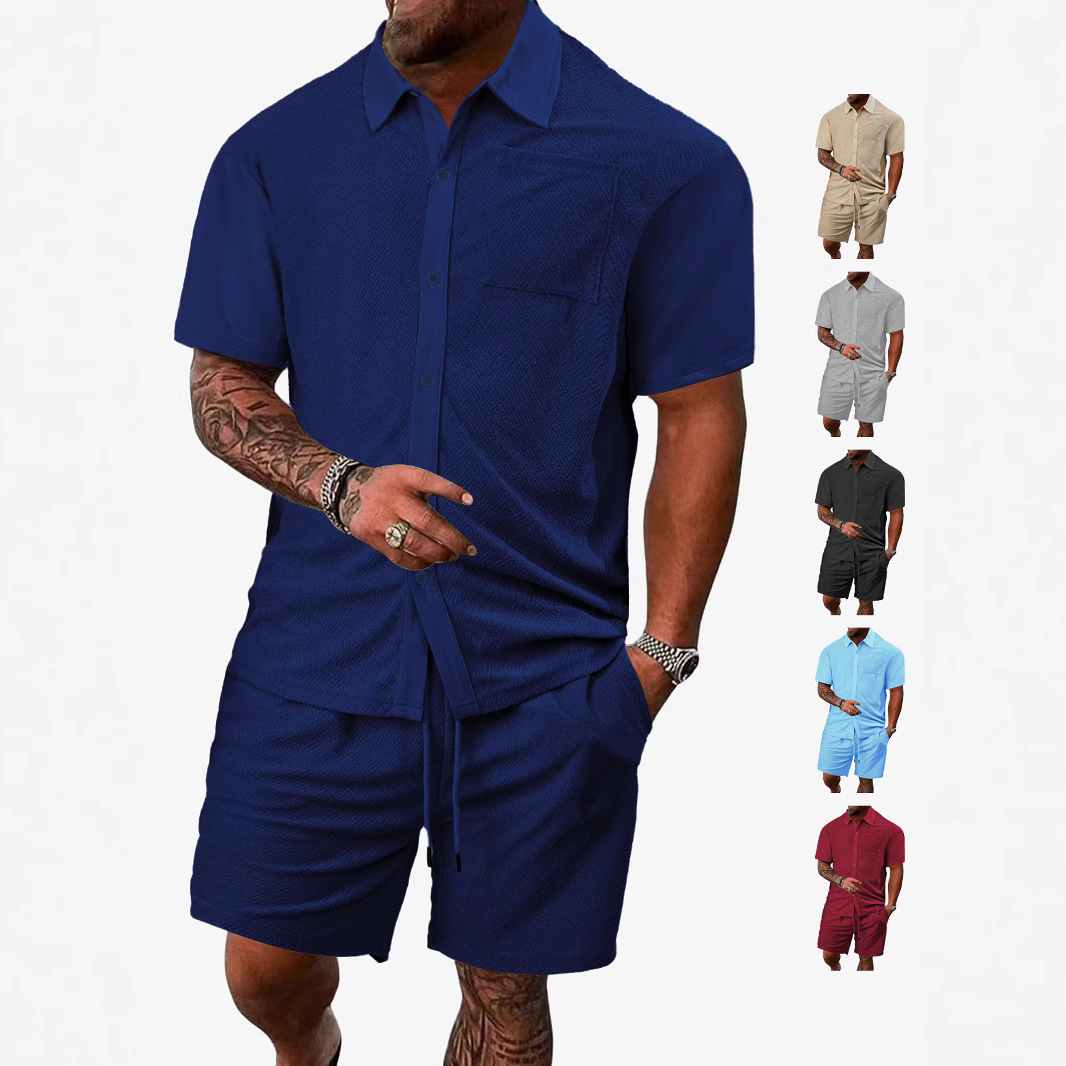 Men's Summer Casual Short Set - Textured Terry Knit NDF-00047