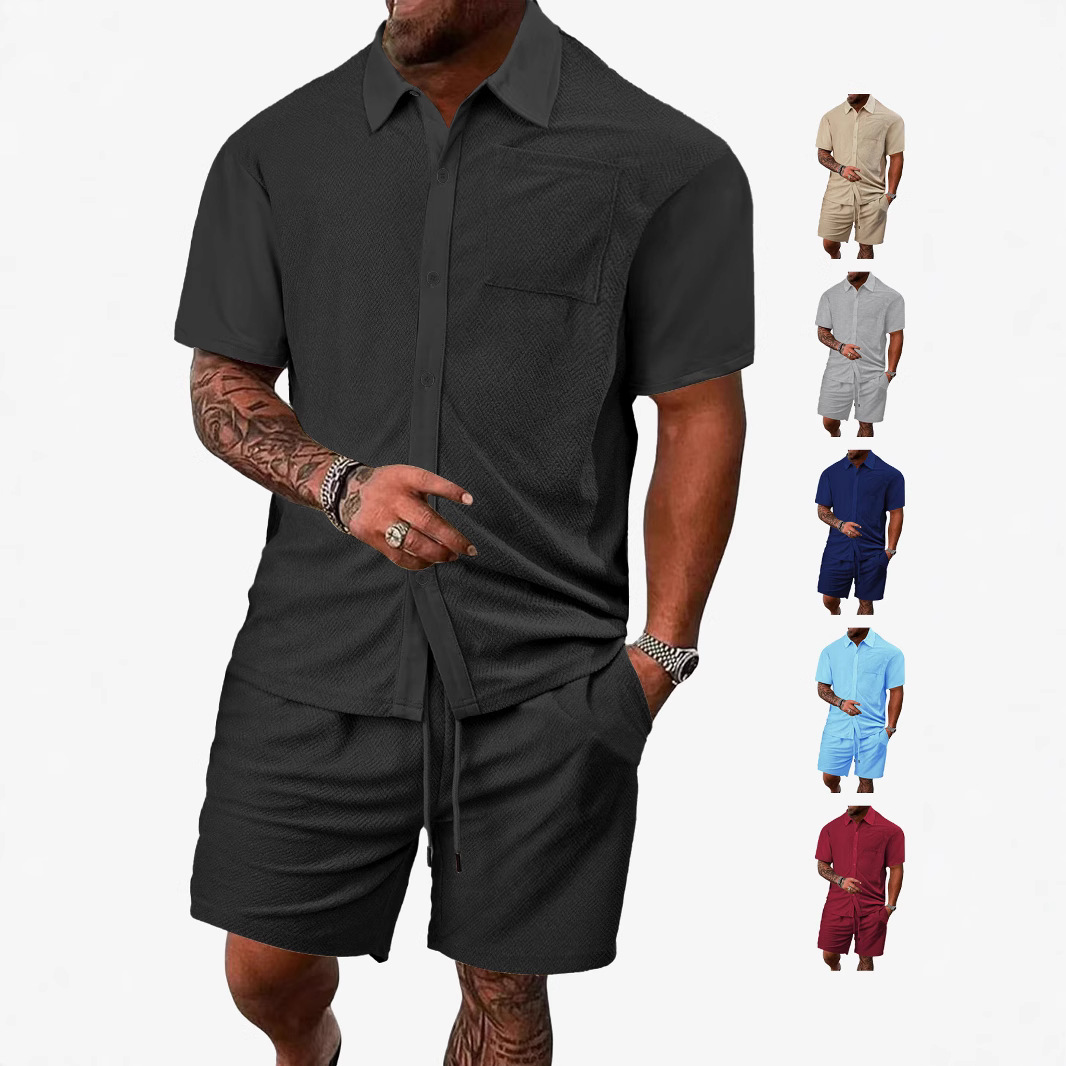 Men's Summer Casual Short Set - Textured Terry Knit NDF-00047