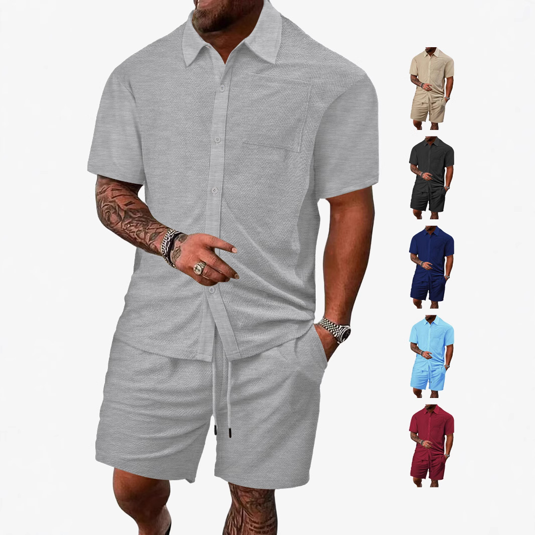 Men's Summer Casual Short Set - Textured Terry Knit NDF-00047