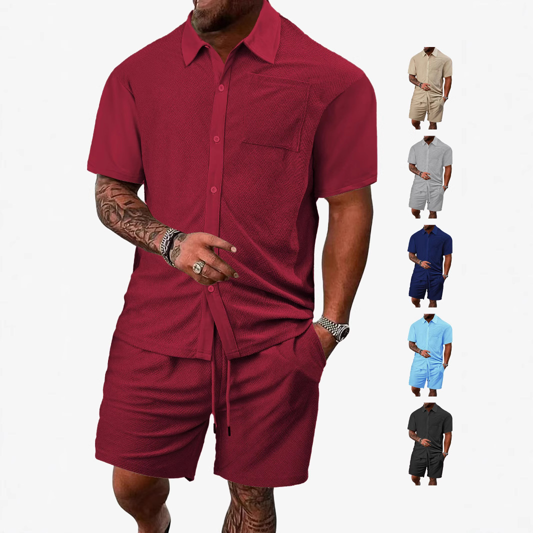 Men's Summer Casual Short Set - Textured Terry Knit NDF-00047