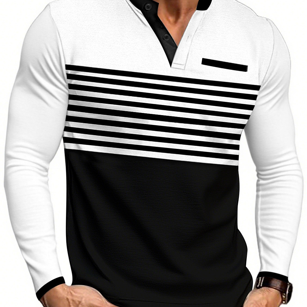 Men's Long Sleeve V-Neck Striped Slim Fit Casual T-Shirt NDF-00019