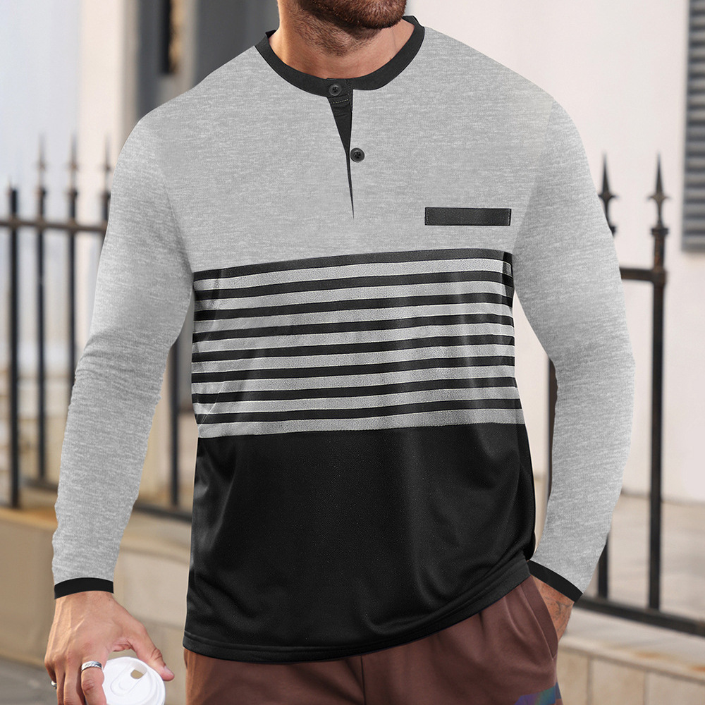 Men's Long Sleeve V-Neck Striped Slim Fit Casual T-Shirt NDF-00019