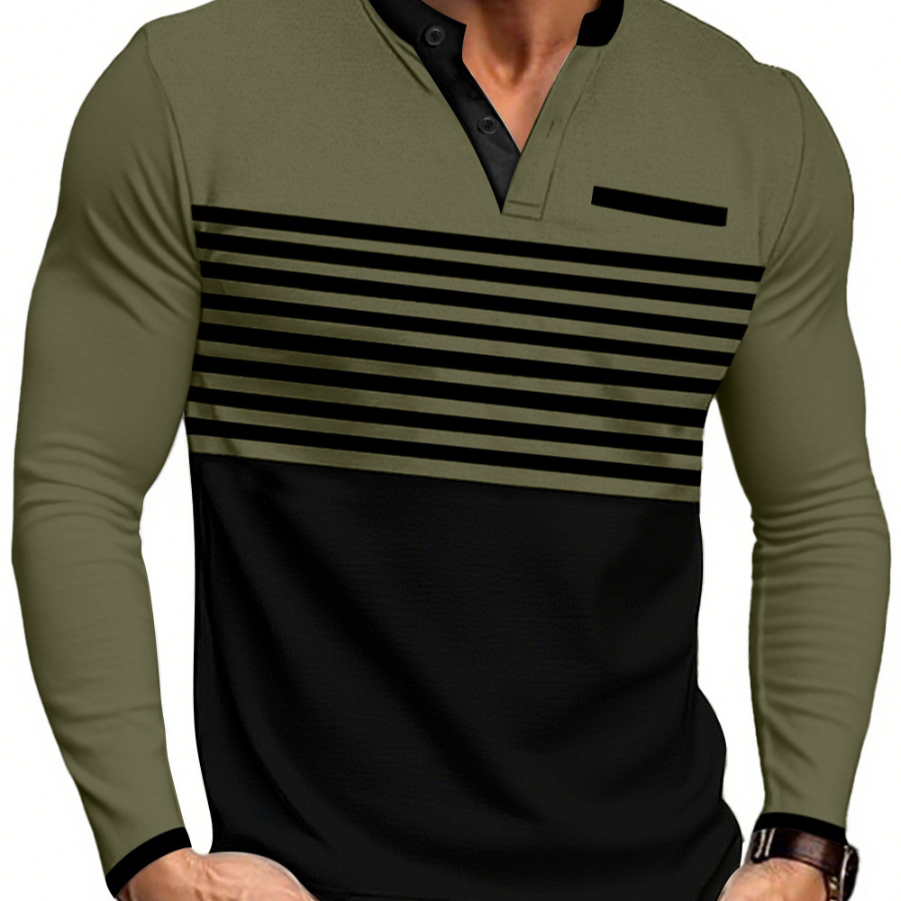 Men's Long Sleeve V-Neck Striped Slim Fit Casual T-Shirt NDF-00019
