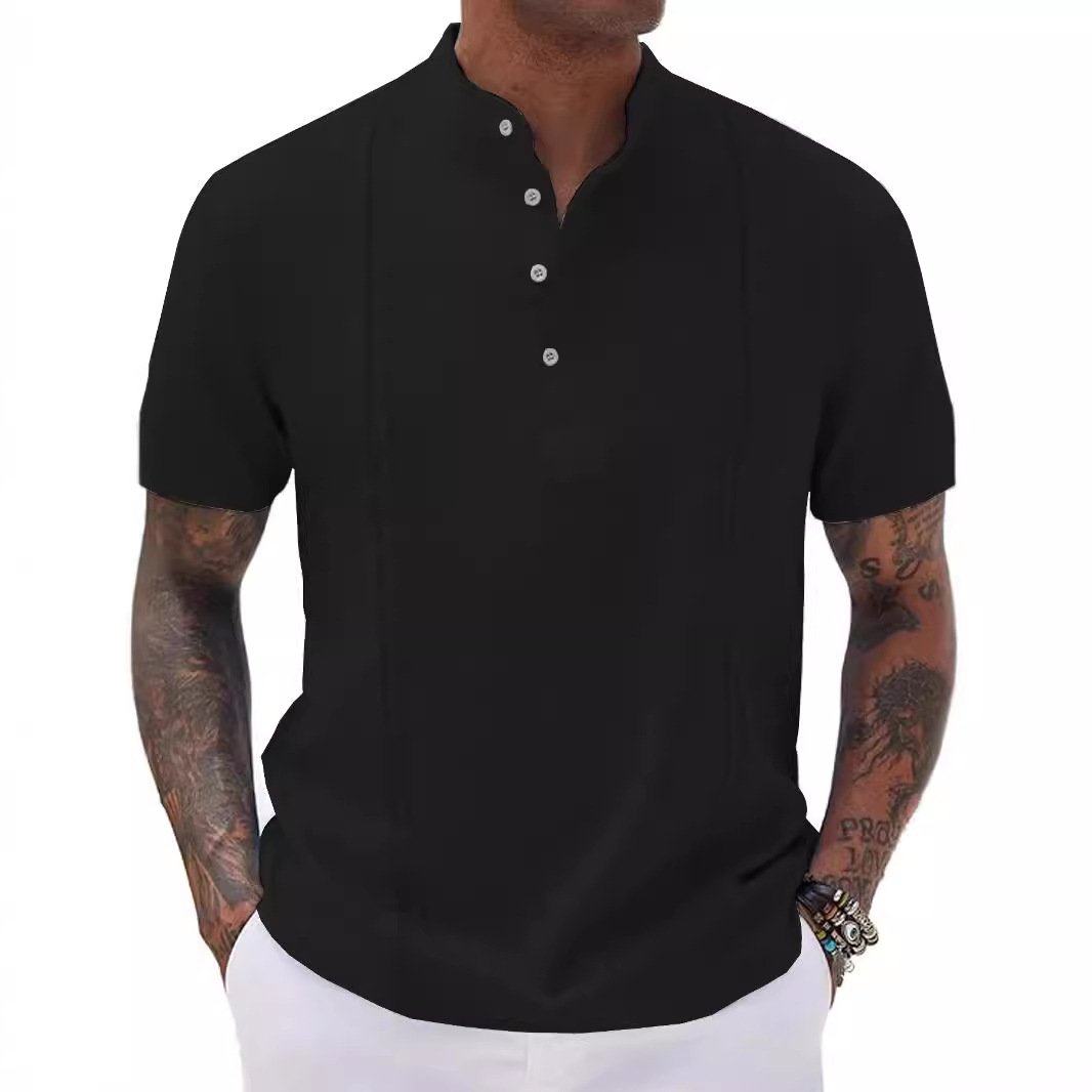 Striped Cotton Polo Shirt Button-Down Short Sleeve Summer Top NDF-00020