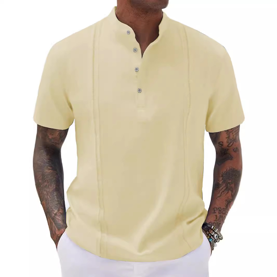 Striped Cotton Polo Shirt Button-Down Short Sleeve Summer Top NDF-00020