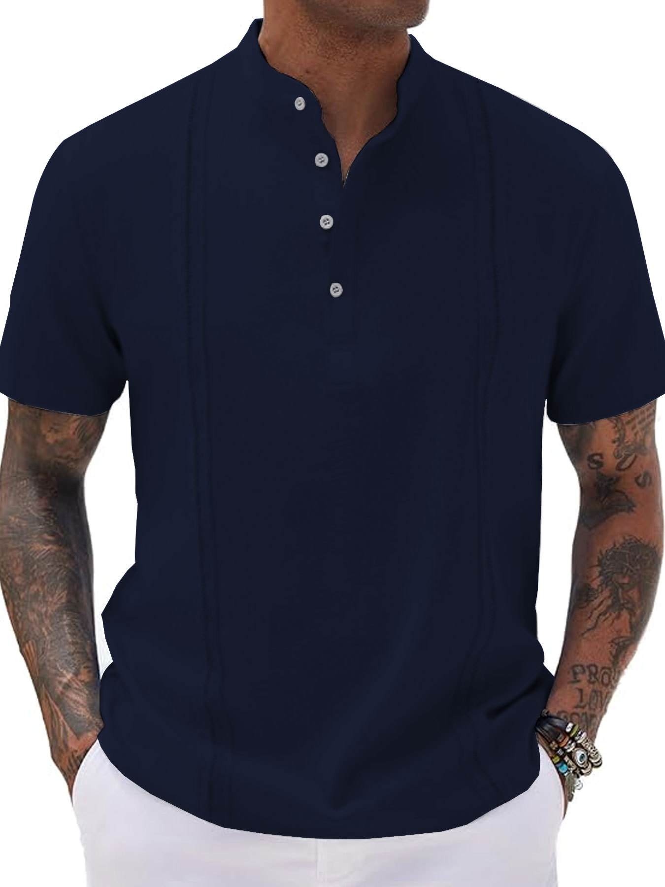 Striped Cotton Polo Shirt Button-Down Short Sleeve Summer Top NDF-00020