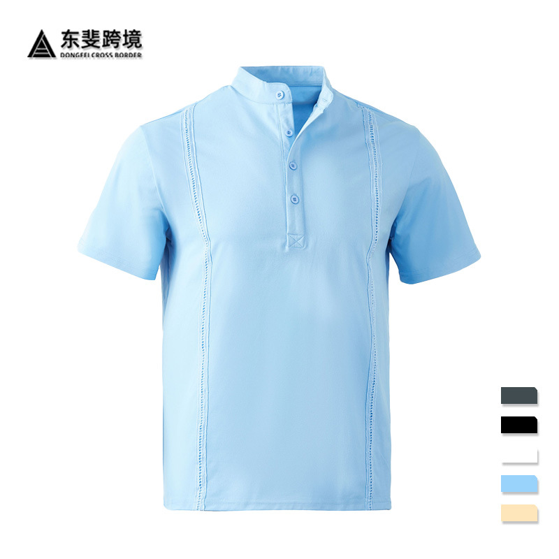 Striped Cotton Polo Shirt Button-Down Short Sleeve Summer Top NDF-00020