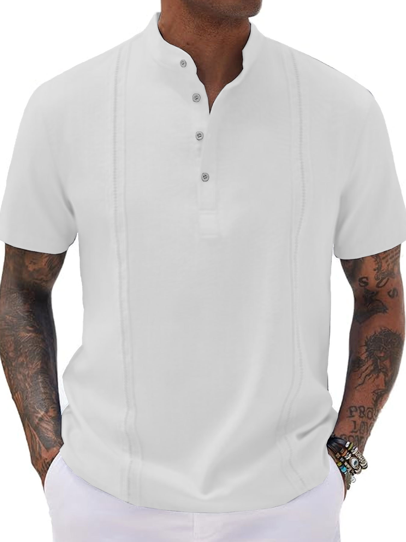 Striped Cotton Polo Shirt Button-Down Short Sleeve Summer Top NDF-00020