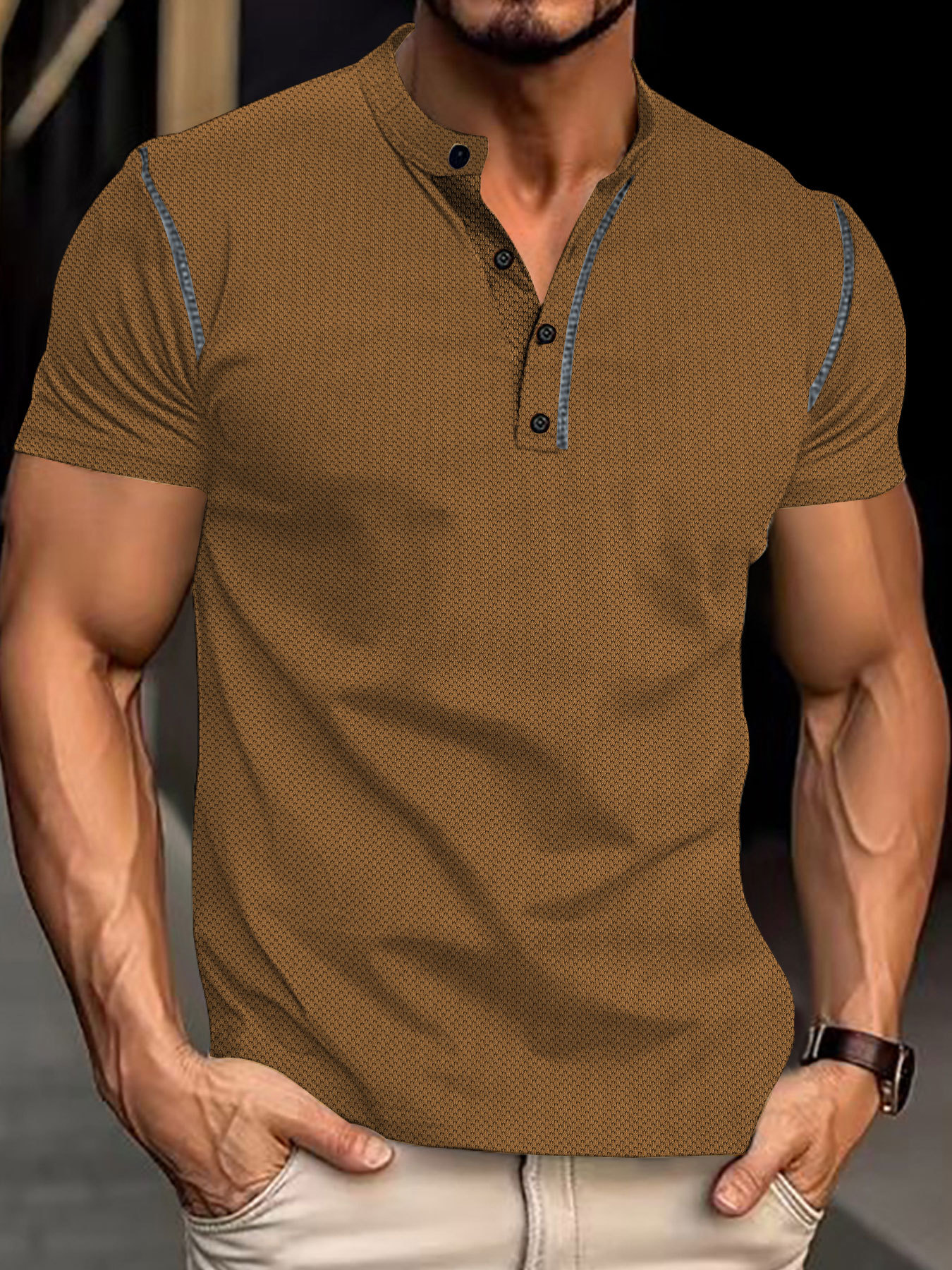 Vintage Color Block Relaxed Fit Pineapple Polo Shirt NDF-00018