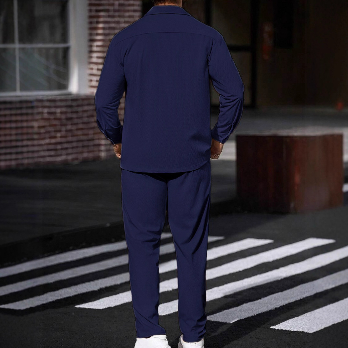 Men's Casual Activewear Set Button Pocket Jacket Straight Leg Pants NDF-00052