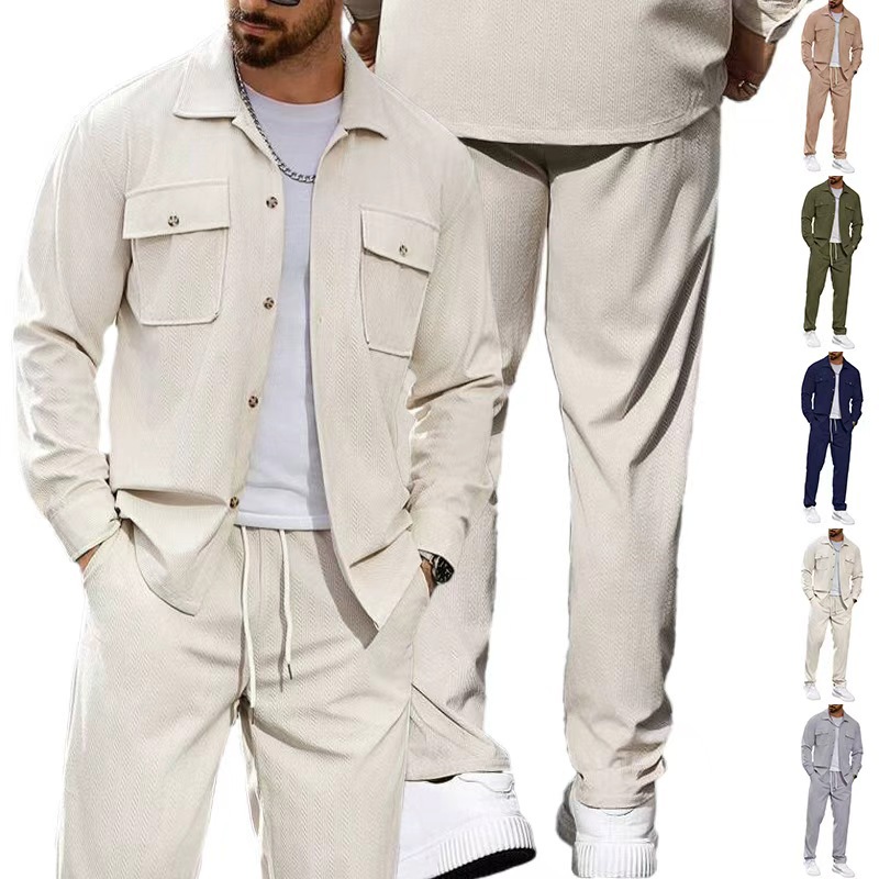 Men's Casual Activewear Set Button Pocket Jacket Straight Leg Pants NDF-00052
