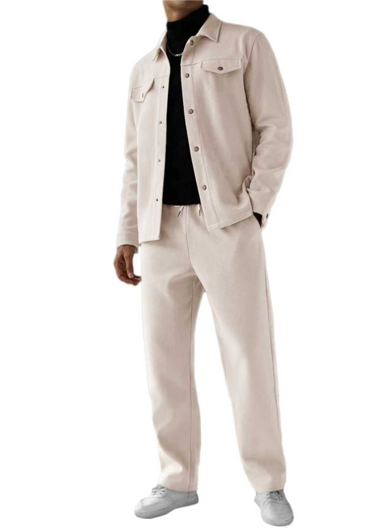 Men's Blazer Pant Suit Set Long Sleeve Lapel Cardigan Loose Fit NDF-00053