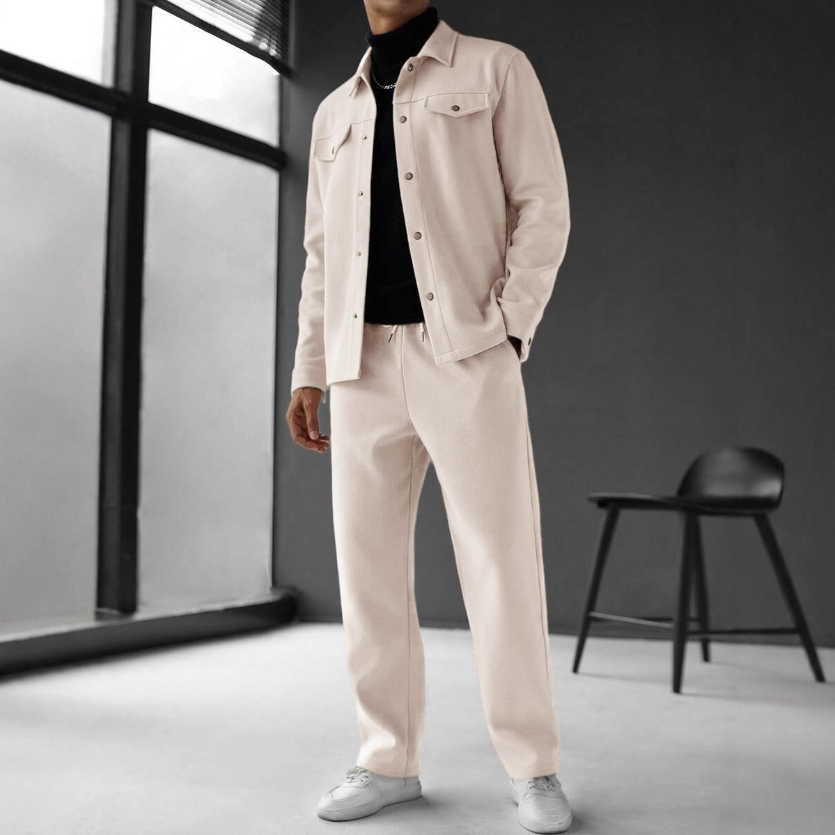 Men's Blazer Pant Suit Set Long Sleeve Lapel Cardigan Loose Fit NDF-00053