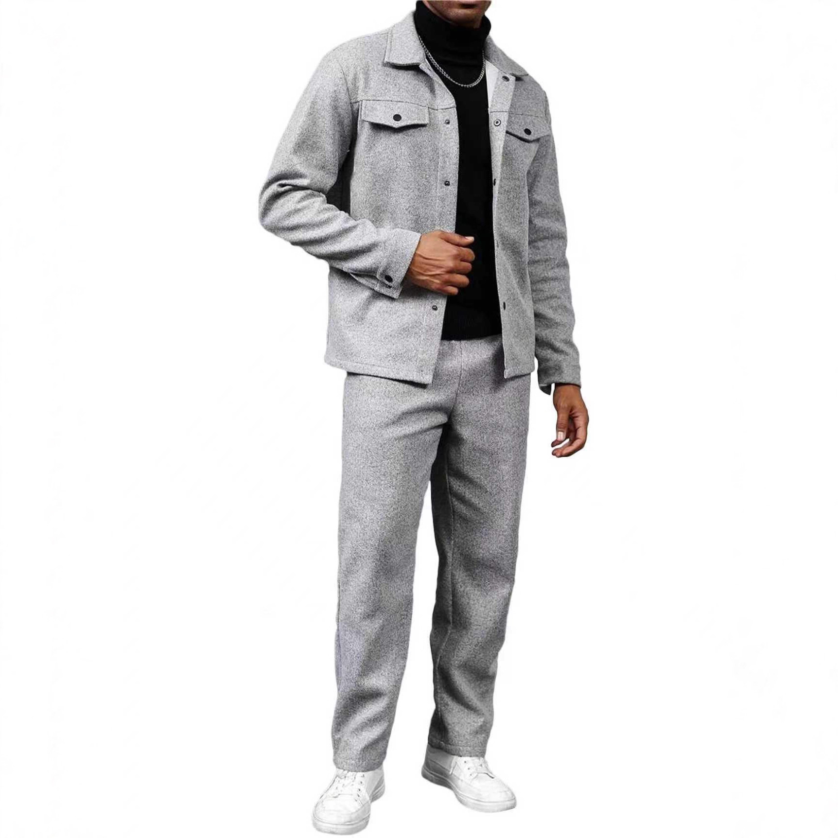 Men's Blazer Pant Suit Set Long Sleeve Lapel Cardigan Loose Fit NDF-00053