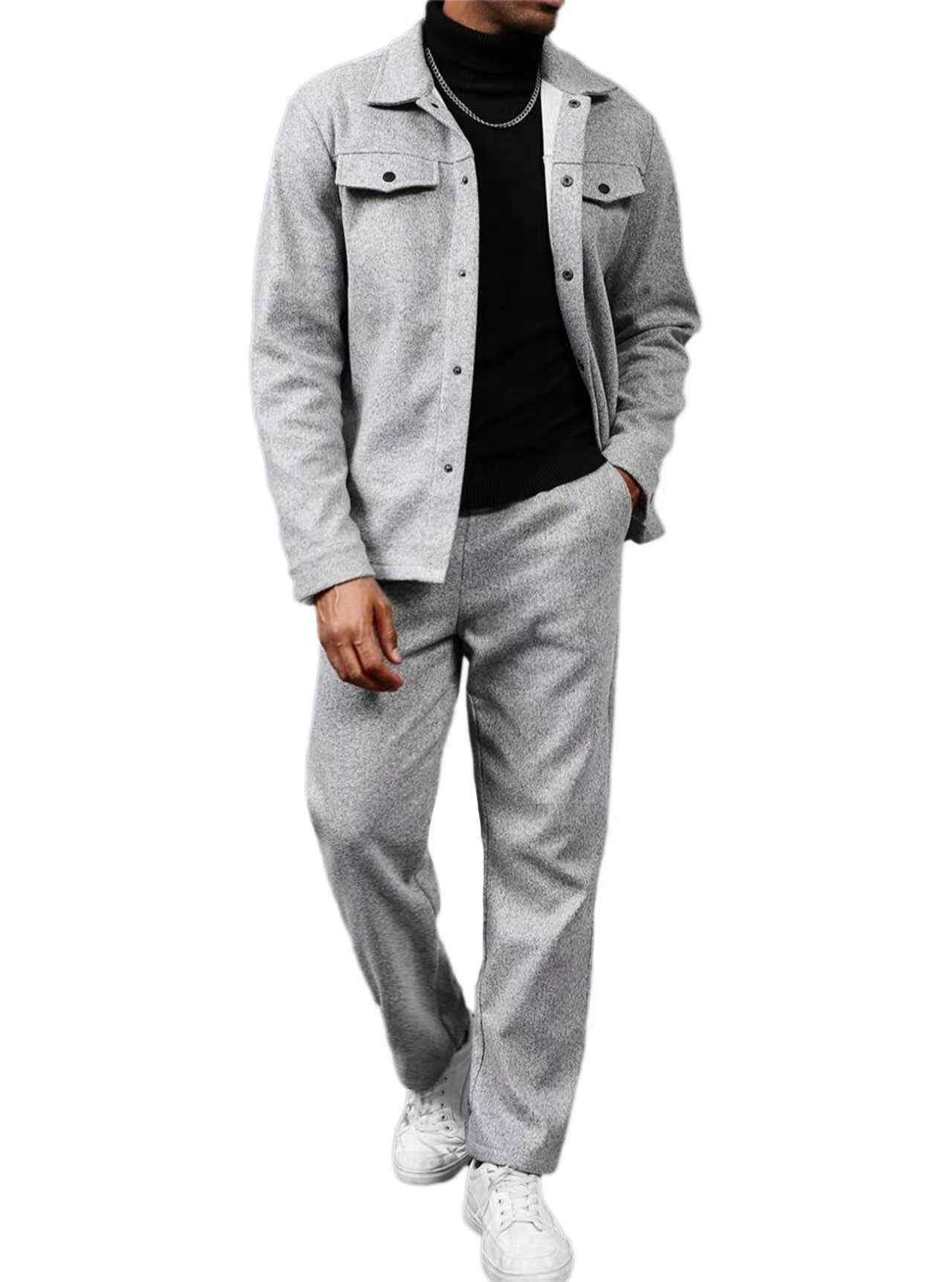Men's Blazer Pant Suit Set Long Sleeve Lapel Cardigan Loose Fit NDF-00053