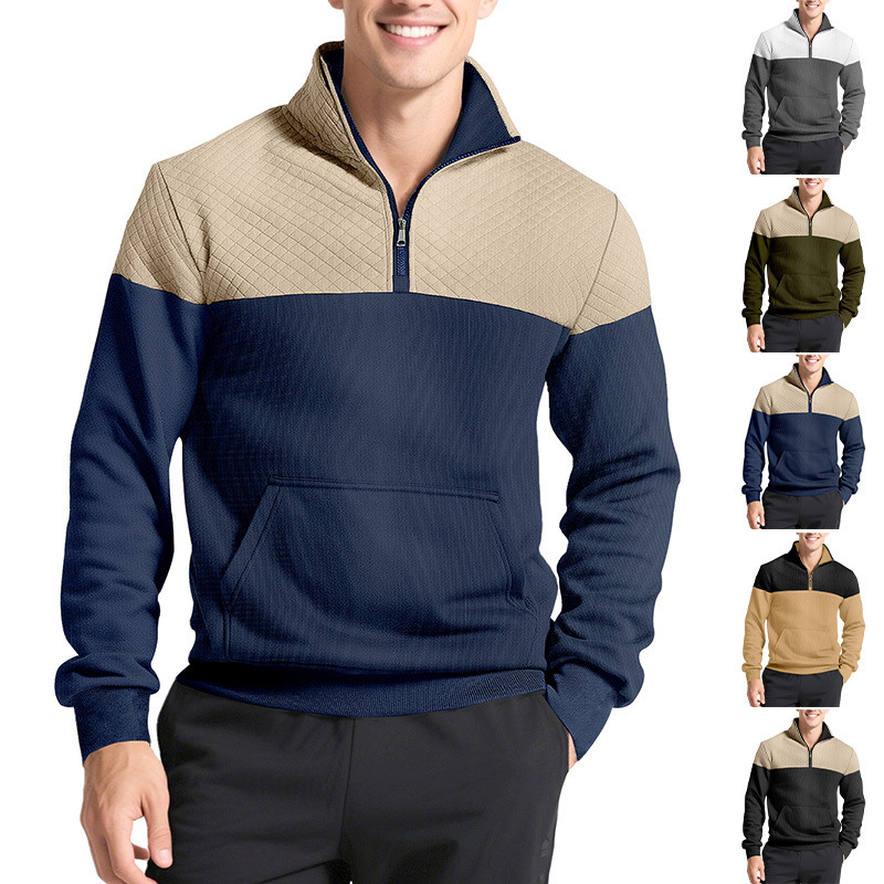 Fleece Color Block Half Zip Pullover Outdoor Hoodie NDF-00019