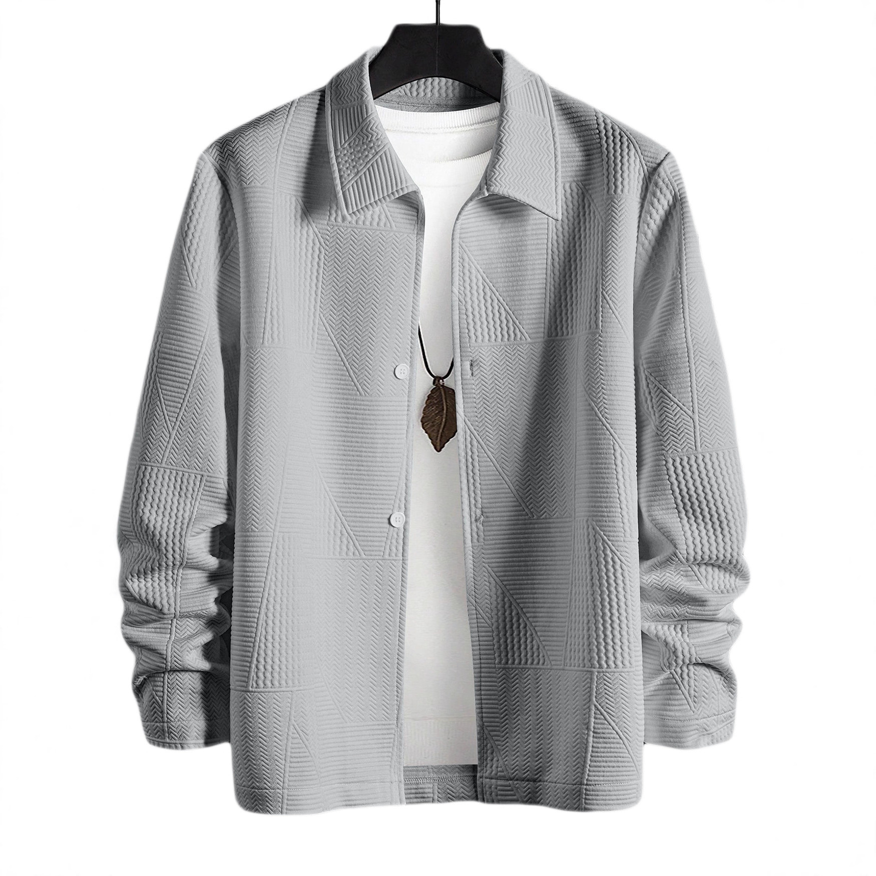 Woven Jacquard Casual Jacket Solid Color Lapel Outwear NDF-00015