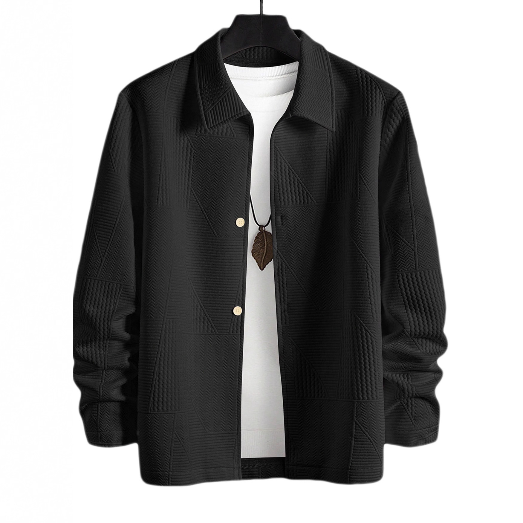 Woven Jacquard Casual Jacket Solid Color Lapel Outwear NDF-00015