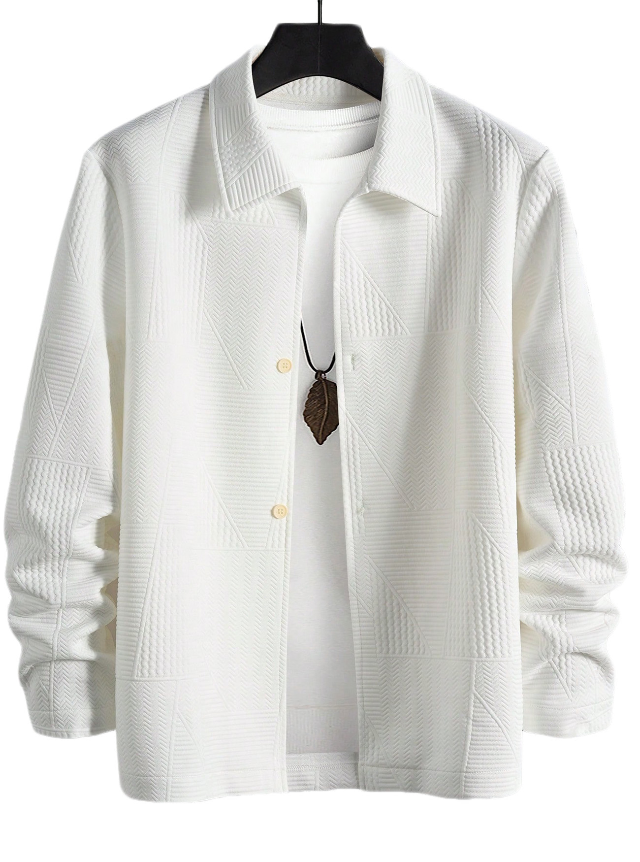 Woven Jacquard Casual Jacket Solid Color Lapel Outwear NDF-00015