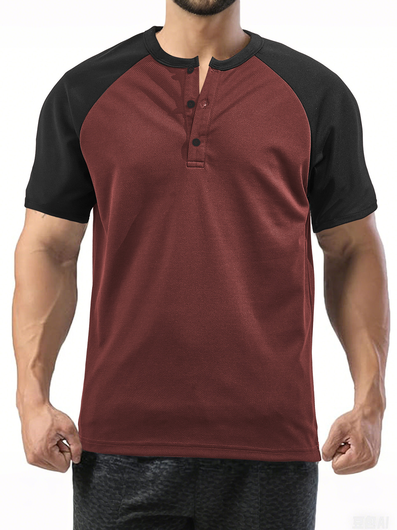 Men's Moisture Wicking Polo Shirt Color Block Short Sleeve Henley NDF-00020