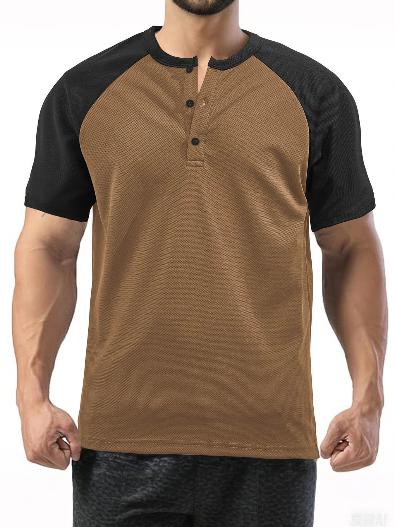 Men's Moisture Wicking Polo Shirt Color Block Short Sleeve Henley NDF-00020