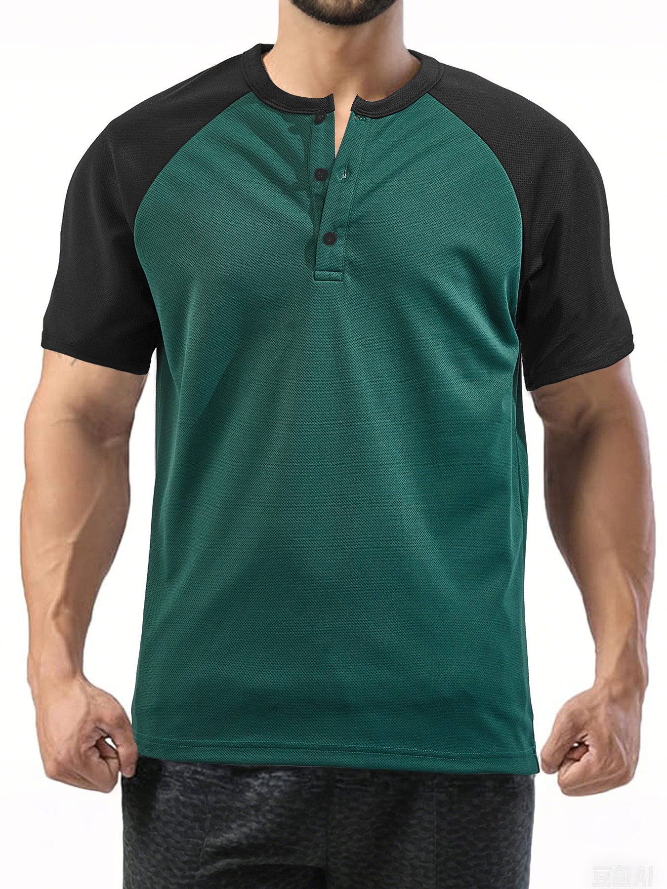 Men's Moisture Wicking Polo Shirt Color Block Short Sleeve Henley NDF-00020