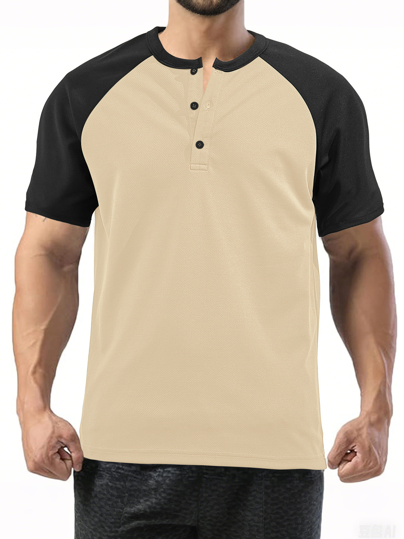 Men's Moisture Wicking Polo Shirt Color Block Short Sleeve Henley NDF-00020