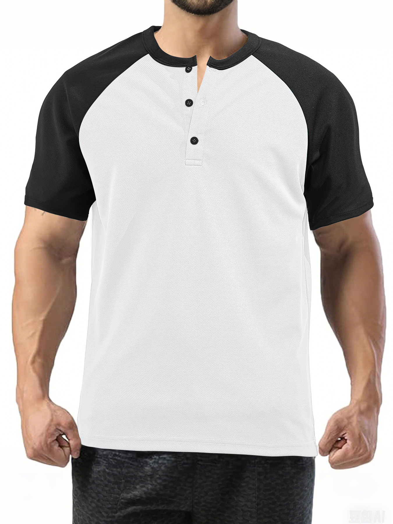 Men's Moisture Wicking Polo Shirt Color Block Short Sleeve Henley NDF-00020