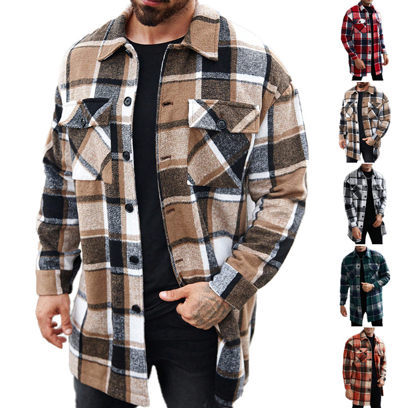 Men's Longline Windbreaker Shirt Jacket with Pockets NDF-00016