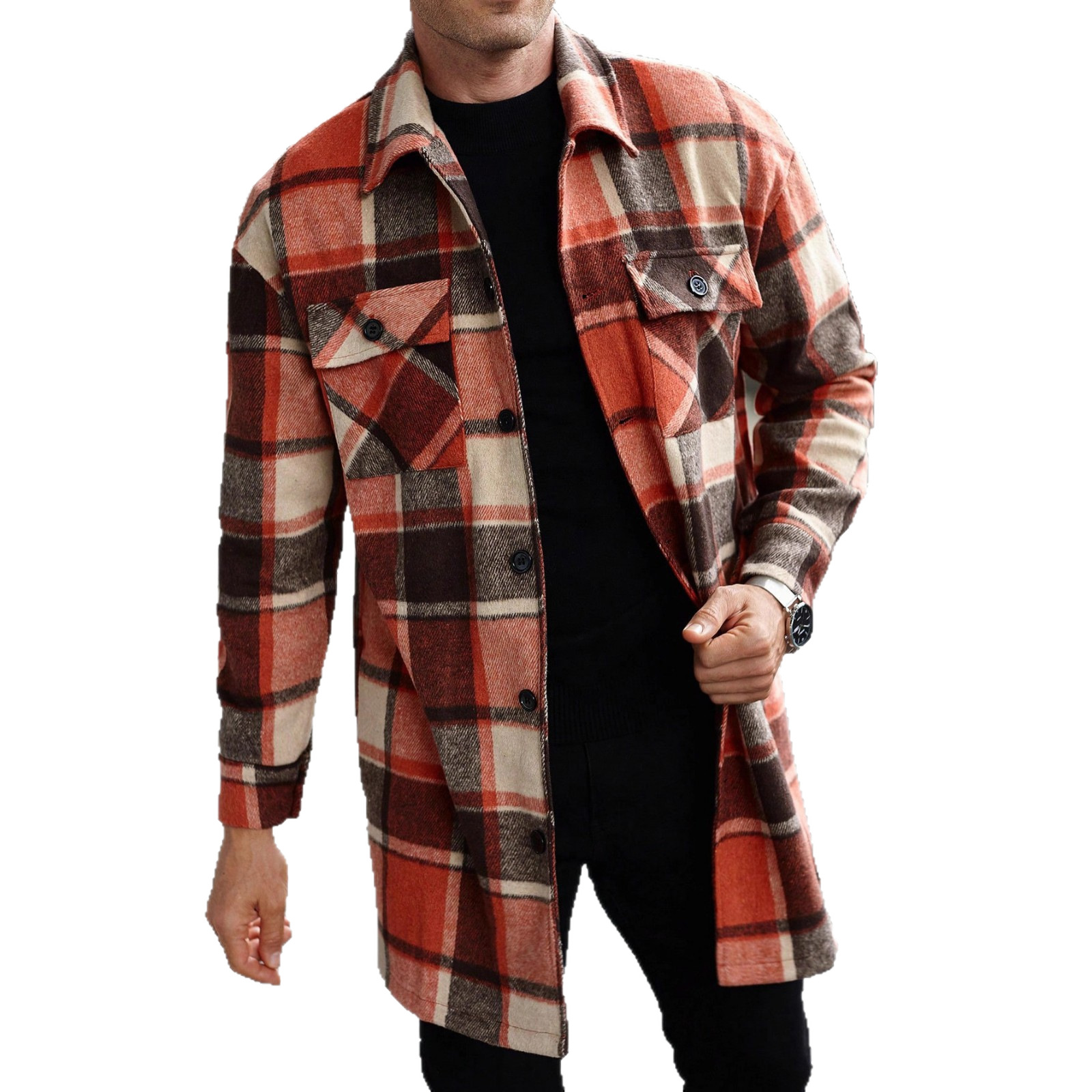 Men's Longline Windbreaker Shirt Jacket with Pockets NDF-00016