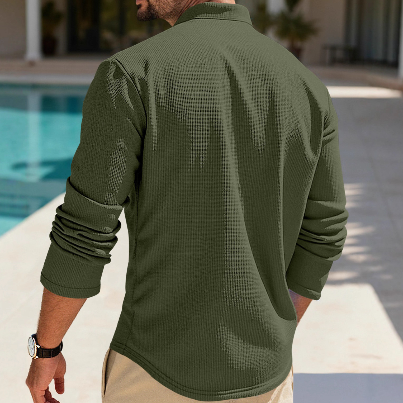 Men's Long Sleeve Polo Shirt Summer Casual Breathable Grid Button Collar NDF-00022