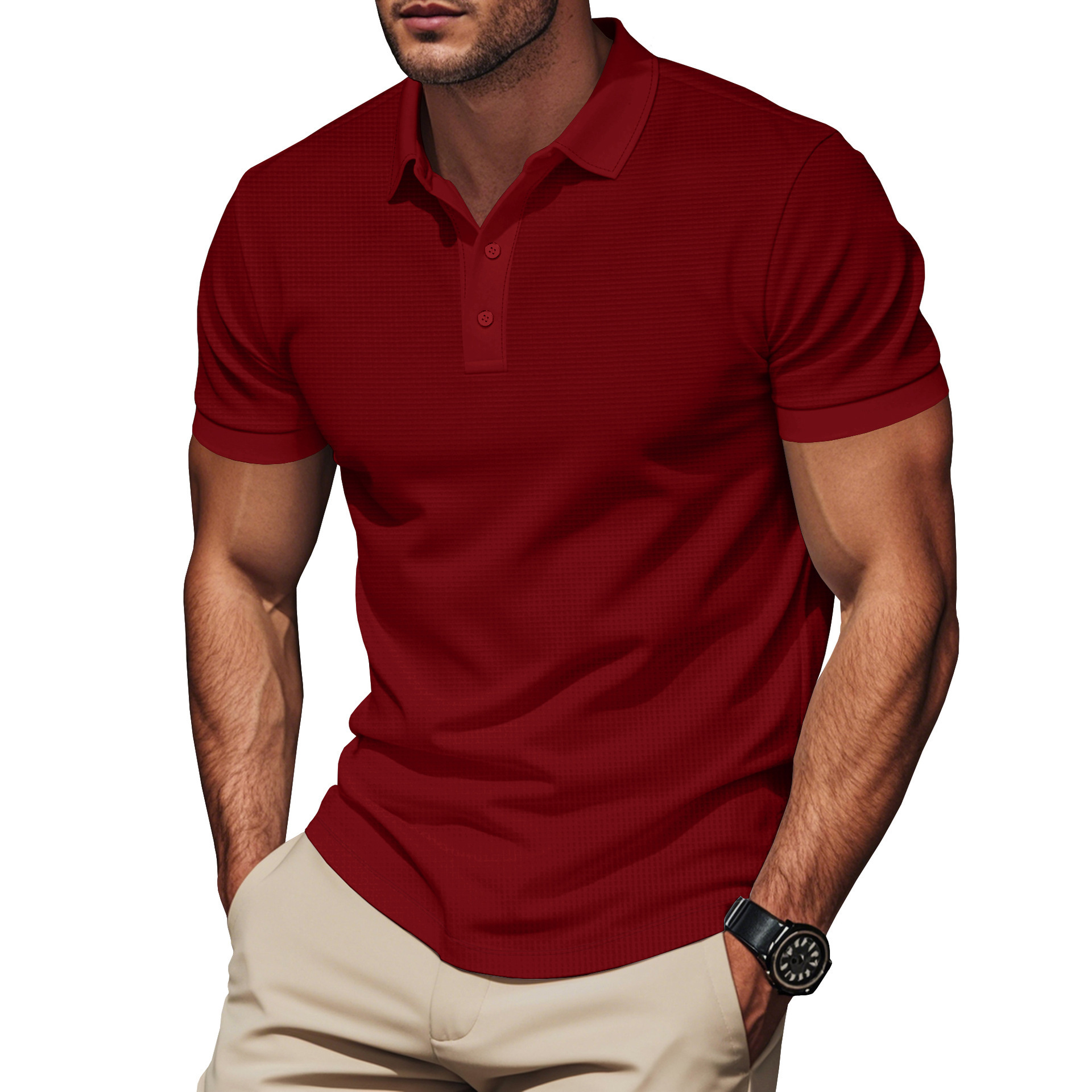 Men's Solid Color Polo Shirt Contrast Collar Short Sleeve NDF-00023